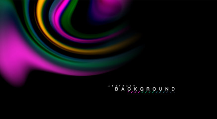 Fluid rainbow colors on black background, vector wave lines and swirls