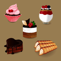 Cakes collection. Vector illustration of different types of cakes. 