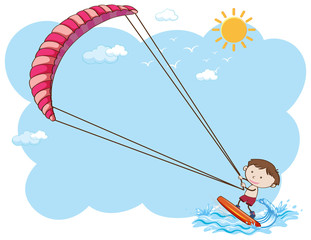 A Boy Kitesurfing in Summer