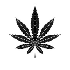 Monochrome icon cannabis leaf in the style of silhouette. Vector illustration medical marijuana. Simple form, for graphic design of logo, emblem, sign, badge, label, isolated on white background.
