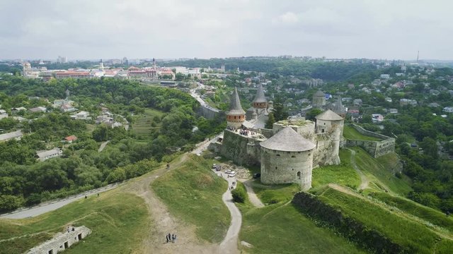 Aerial view of medieval fortification and european city.