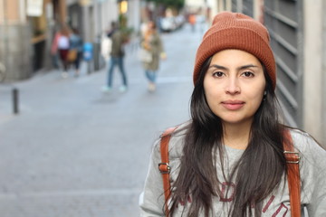 Hip ethnic woman with copy space