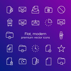 Modern Simple Set of folder, time, files, email Vector outline Icons. Contains such Icons as technology,  smart,  star,  data,  receive and more on gradient background. Fully Editable. Pixel Perfect