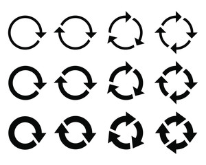 Round arrows graphic signs set. Refresh and reload arrows icons. Rotation vector arrows set. Vector illustration