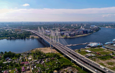 Fototapety  krajobraz miasta most nad rzeką zdjęcie z góry