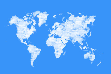 cloud shape map of the world ,blue background