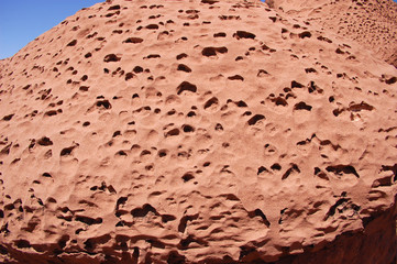 Wierdly textured boulder formation in the Bears Ears wilderness of the Southern Utah desert