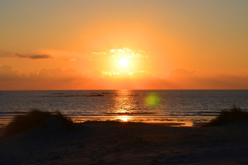 beautiful sunset on the Atlantic Ocean, beach in Viana do Castelo, Portugal