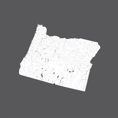U.S. states - map of Oregon. Hand made. Rivers and lakes are shown. Please look at my other images of cartographic series - they are all carefully drawn by hand WITH RIVERS AND LAKES.