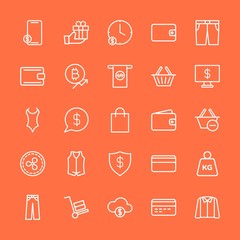 Modern Simple Set of clothes, money, shopping Vector outline Icons. Contains such Icons as  blue,  success,  internet,  dollar,  money and more on orange background. Fully Editable. Pixel Perfect.