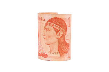 Isolated lempira note with a native american face