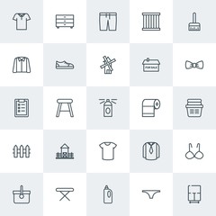 Modern Simple Set of clothes, buildings, housekeeping Vector outline Icons. Contains such Icons as  home,  household, bra,  background and more on white background. Fully Editable. Pixel Perfect.