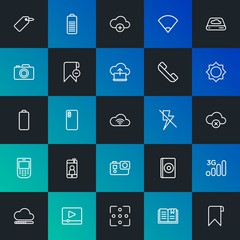 Modern Simple Set of cloud and networking, mobile, video, photos, bookmarks Vector outline Icons. Contains such Icons as  and more on dark and gradient background. Fully Editable. Pixel Perfect.
