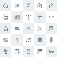Modern Simple Set of clothes, buildings, housekeeping Vector outline Icons. Contains such Icons as architecture,  style,  business,  woman and more on white background. Fully Editable. Pixel Perfect.