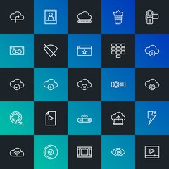Modern Simple Set of cloud and networking, mobile, video, photos, bookmarks Vector outline Icons. Contains such Icons as  and more on dark and gradient background. Fully Editable. Pixel Perfect.