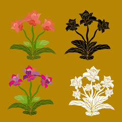 Set of indoor multistage flower, silhouette on a light brown background,