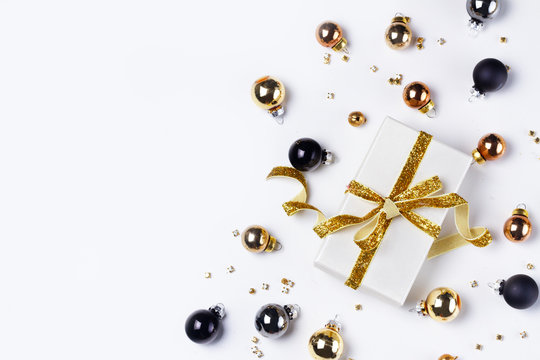 Christmas flat lay scene with glass balls