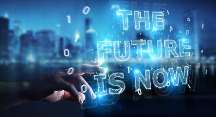 Businessman using future text interface 3D rendering