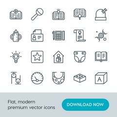 Modern Simple Set of science, education, kids and toys Vector outline Icons. Contains such Icons as space, sky, equipment, fun, night and more on white background. Fully Editable. Pixel Perfect.