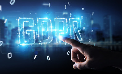 Businessman using digital GDPR interface 3D rendering