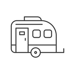 Camper car, thin line icon on white background
