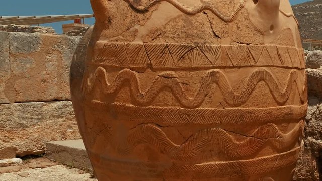 Ultra close-up of two giant pithoi, or storage jars, the Minoan Palace of Knossos, Heraklion, Crete, Greece. Knossos is the largest Bronze Age archaeological site in Crete and Europe's oldest city.