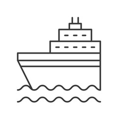 Cruise ship on sea waves thin line icon