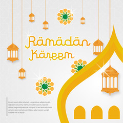 ramadhan kareem background template with lantern and mosque dome