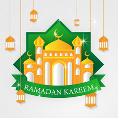 ramadhan kareem poster  template with lantern and mosque