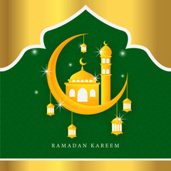 ramadhan kareem background template with lantern and mosque