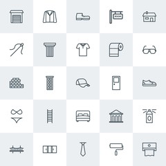 Modern Simple Set of clothes, buildings, housekeeping Vector outline Icons. Contains such Icons as  background,  paper,  warehouse,  style and more on white background. Fully Editable. Pixel Perfect.