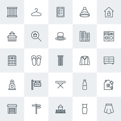 Modern Simple Set of clothes, buildings, housekeeping Vector outline Icons. Contains such Icons as  young,  clothes,  jail,  distribution and more on white background. Fully Editable. Pixel Perfect.