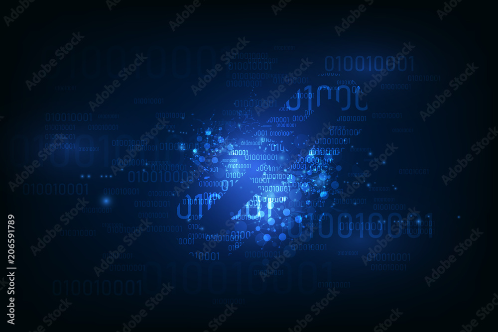 Poster blockchain hyperlink symbol on binary code number big data flow information. concept vector illustra