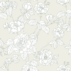 Seamless pattern with poppy, Peonies or roses flowers