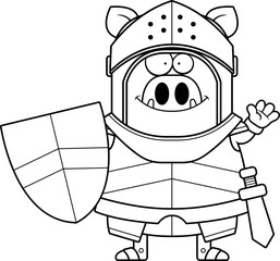 Waving Cartoon Boar Knight