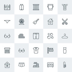 Modern Simple Set of clothes, buildings, housekeeping Vector outline Icons. Contains such Icons as  household,  equipment,  mosque, dustpan and more on white background. Fully Editable. Pixel Perfect.