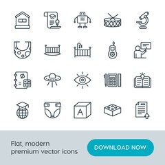 Modern Simple Set of science, education, kids and toys Vector outline Icons. Contains such Icons as  cube,  education,  upload,  play,  toy and more on white background. Fully Editable. Pixel Perfect.