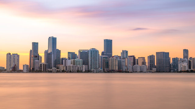 Downtown Brickell Miami Skyline Sunset