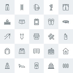 Modern Simple Set of clothes, buildings, housekeeping Vector outline Icons. Contains such Icons as  high,  blue,  step,  bikini,  fashion and more on white background. Fully Editable. Pixel Perfect.