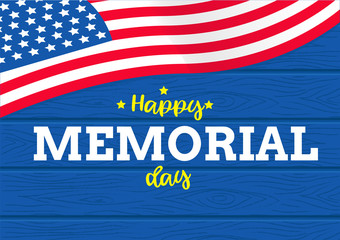 Happy memorial day vector on wood background and flag of america graphic