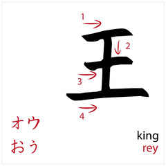 King. Japanese flash card vector design for students