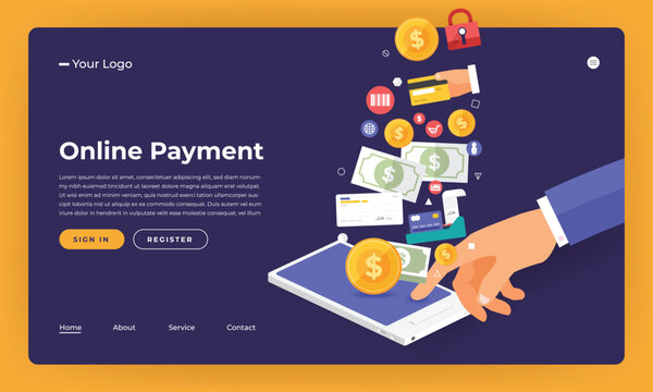 Mock-up design website flat design concept online payment.  Vector illustration.