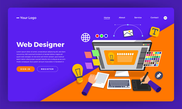 Mock-up design website flat design concept web designer.  Vector illustration.
