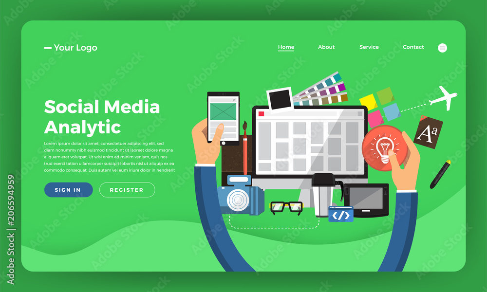 Wall mural mock-up design website flat design concept digital marketing. web design development. vector illustr