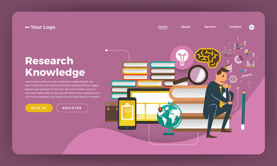 Mock-up design website flat design concept digital marketing. Research Knowledge.  Vector illustration..