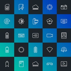 Modern Simple Set of cloud and networking, mobile, video, photos, bookmarks Vector outline Icons. Contains such Icons as  and more on dark and gradient background. Fully Editable. Pixel Perfect.