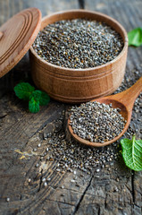 Healthy Chia seeds in a wooden bowl