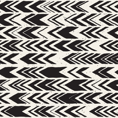 Seamless hand drawn style chevron pattern in black and white. Abstract vector background