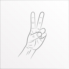 Hand gesture peace sign line art.