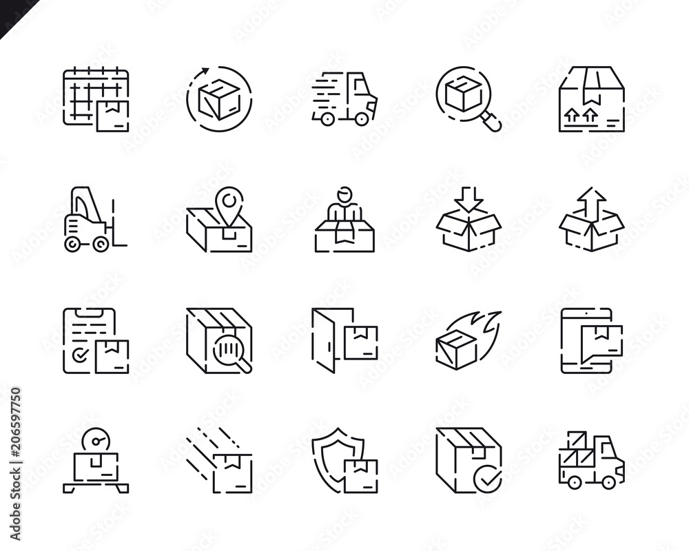 Poster simple set shipping line icons for website and mobile apps.